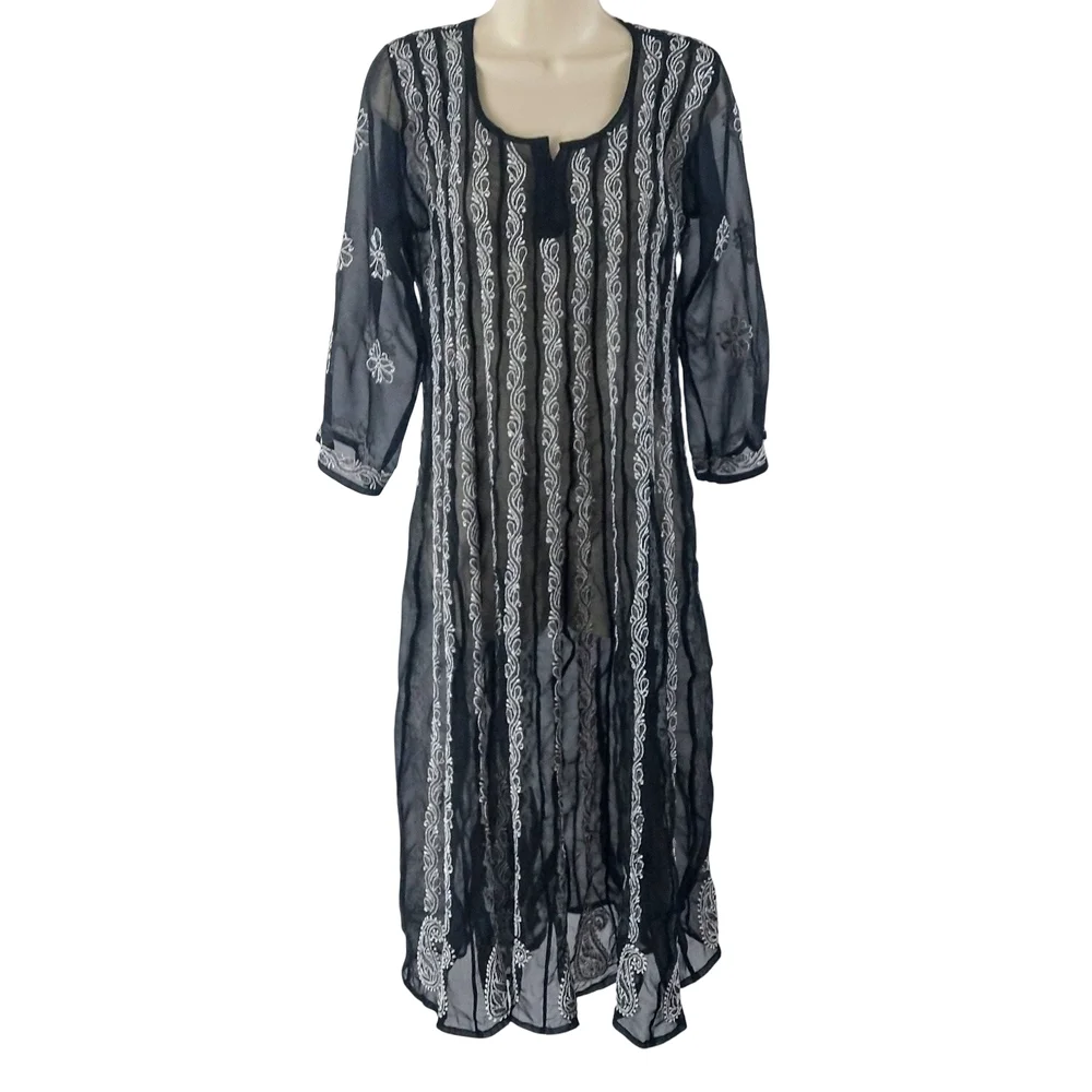 Black Sheer Embroidered Dress